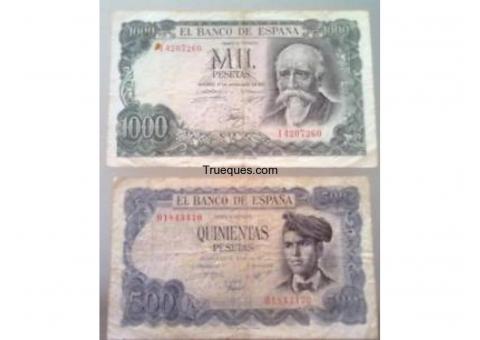 Billetes de 1000 y 500 pesetas año 1971