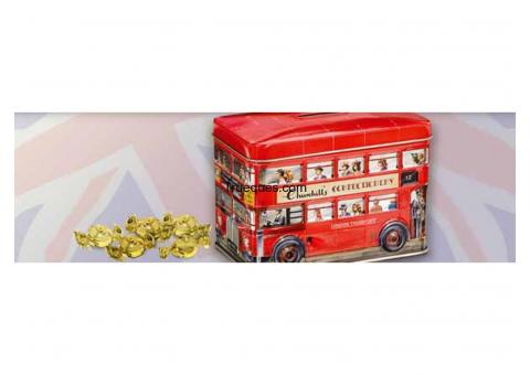 London bus  money box luxury churchill's confectionery