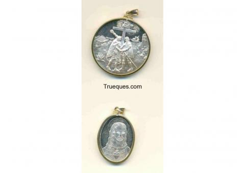 Moneda o medallas de colección plata alemana .999 y marco de chapa de oro 24kt